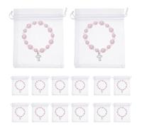 Mobestech 20pcs Bracelets Croix Perles Faux avec 20pcs Poche Organza pour Baptême ou Mariage Présents Invités Élégants en Plastique
