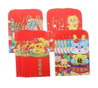 Mobestech 24 Pièces Lot de Pochettes Rouges pour Chanceux Année Du Dragon Enveloppes Traditionnelles pour Nouvel An Chinois Motifs Cartoon Résistant et Léger pour Vœux et Cadeaux