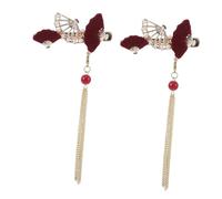 Mobestech 2pièces Lot de Pinces Cheveux Décoratives Éventail Barrettes Pompon Kimono Épingles Cheveux Asiatiques Accessoires Qipao Hanfu Geisha Femmes Cosplay Rouge