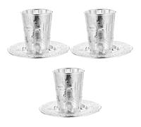 Mobestech 3 Ensembles Tasses à Vin Alliage de Zinc avec Plateau Tasse de Stockage de Vin Carvée pour Célébrations Judaïques et