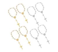 Mobestech 4 Pièces Bracelet Perles de Prière Imitation Perles Alliage Croix Spirituelle Élégant pour Baptême Communion et Occasions Religieuses