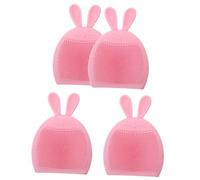 Mobestech 4 pièces Brosse Silicone Visage Nettoyant Manuel Doux Brosse Exfoliante Peau Sensible Outil de Soin Visage Lapin Rose Massage et Nettoyage sans Irritation