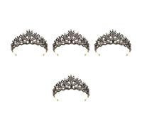 Mobestech 4 Pièces Couronne Vintage Baroque Noire en Alliage pour Mariage, Diadème Élégant pour Cheveux de Mariée, Accessoire Portable Créant une Coiffure Raffinée