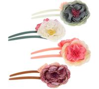 Mobestech 4 Pièces Épingles à Cheveux Fleur Vintage Forme de Rose Pinces Chinoises U Tissu pour Chignon Long Accessoires Traditionnels pour Femmes et Filles