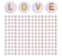 Mobestech 400 pièces Perles Lettres Acrylique Plates Rondes Blanches et Dorées pour Bracelets DIY Amitié Bijoux Création Facile
