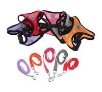Mobestech 5 pièces Harnais Chien Respirant et Laisse Ensemble Petit Harnais Maille Doux Ajustable pour Chiot Contrôle Sécurisé pour Promenade et Dressage