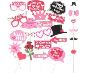 Mobestech Accessoires Photobooth pour Saint-Valentin 2023 en Bois et Papier, Décoration DIY pour Fête de Mariage Stickers Double-Face, 1 Set Complet