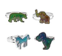 Mobestech Bague Thermochromique en Alliage de Zinc et Époxy 4 Pièces Animaux Mignons Réglable Anneau de Doigt Sensible la Température pour Décoration Quotidienne et Fête