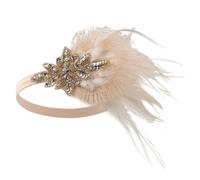 Mobestech Bandeau Style Années 20 en Plumage Couleur Dorée Accessoires Années Folles pour Femmes Bandeau Perlée Élégant pour Mariage Bal ou Soirée à Thème Vintage