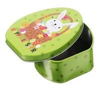 Mobestech Boîte à Bonbons en Fer-blanc Couvercle, Motif Lapin Vert, Taille Moyenne, Porte-friandises Décoratif pour Fête de Pâques, Emballage Présent Réutilisable, Rangement Œufs et