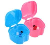 Mobestech Boîte pour Prothèses Dentaires de Pomme Bleu Clair avec Petite Brosse à Dents Bleue et Rose, Étui de Protection Buccale Étanche, Ensemble 2 Pièces pour Nettoyage et Transport,