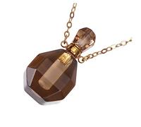 Mobestech Bouteille Pendentif Fluorite Naturelle Collier Suspendu Mini Flacon Parfum Accessoire Bijoux Femme Marron Métallique avec Chaîne