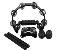 Mobestech Cloches à Main Tambourin Pied Œufs Shaker et Baguettes Rythmiques Kit Polyvalent pour Accompagnement Musical et Pratique Individuelle