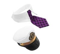 Mobestech Costume Bateau Capitaine pour Chien et Chat Chapeau Brodé Ajustable avec Noeud Accessoires de Fête pour Animaux Ensemble de Déguisement Marin Humoristique