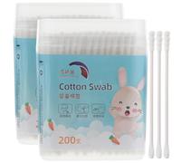 Mobestech Cotons-Tiges Bébé 400 Pièces 2 Boîtes Embouts Ronds en Spirale Bâtonnets de Nettoyage des Oreilles et Nez Coton Naturel Blanc Écouvillons de Sécurité pour Soins Délicats