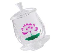 Mobestech Coupe D'offrande Bouddhiste en Cristal, Récipient D'eau du Temple Lotus Doré, Verre Décoratif Élégant pour Rituel Religieux et Décoration Zen, Taille Unique