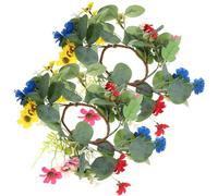 Mobestech Couronne de Bougies de Fleur 25 Cm Marguerites Artificielles et Feuilles D’Eucalyptus, Petite Couronne Printanière Légère pour Décoration de Mariage, Fête et Table D’intérieur,