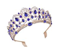 Mobestech Couronne de Mariage Baroque Dorée Strass Bleus Serrage-Tête Élégant Peigne Intégré Accessoire de Coiffure pour Mariée Fêtes et Soirées