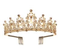 Mobestech Diadème de Mariée en Strass Baroque Or Pâle, Couronne Décorative Légère pour Femme, Tiare D’anniversaire et Mariage, Accessoire Cérémonie Élégant pour Fête et Séance Photo