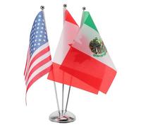 Mobestech Drapeaux de Table États-Unis Canada et Mexique avec Socle Métallique Robuste Mât Intérieur Compact en Acier Inoxydable Set 3 Pièces pour Bureau Salle de Réunion et Salons
