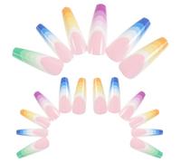 Mobestech Faux Ongles à Presser Arc-en-ciel 24pcs en Abs pour Femmes, Style Élégant et Brillant, pour Soirée à Thème ou Bal