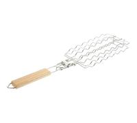 Mobestech Inoxydable Filet en Bois de Acier avec Poignée Grill Saucisses | Pratique et Robuste, Résistant au Feu, pour Ailes de Poulet et Poisson, Argenté