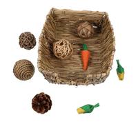 Mobestech Jouets à Mâcher pour Lapins Lit Tressé Herbe Naturelle Jouets Foin Faits Main pour Dents Saines Accessoires de Jeu pour Lapins et Petits Rongeurs