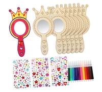 Mobestech Kit Artisanat Bois Miroirs à Peindre pour Garçon Fille Miroirs à Main Couronne Feutres Aquarelle Planches Strass Autocollants Activités Manuelles Créatives Anniversaire Fille