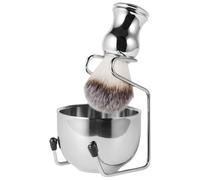 Mobestech Kit de Rasage Homme 3 Pièces Acier Inoxydable Bol à Raser, Blaireau Traditionnel et Support Pratique, Ensemble Entretien Barbe pour Rasage Précis et Confortable