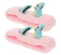 Mobestech Lot de 2 Bandeaux de Spa Élastiques à Motifs de Dinosaures Verts et Roses Bandeaux Doux en Peluche pour Soins du Visage et Maquillage pour Filles et Femmes Coiffes Pratiques pour