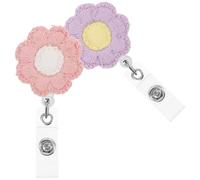 Mobestech Lot de 2 Porte-Badges Décoratifs Tournesol en Feutre Pince à Badge Rétractable Colorée Violet et Rose Boucle Porte-Badge Légère pour Cartes d'Identité et Badges Professionnels