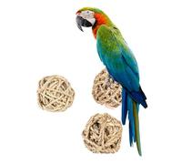 Mobestech Lot de 3 Balles à Mâcher en Paille Tressée Écologique, Interactif pour Perroquets et Petits Animaux, Réduit L’Ennui et Entretient Les Dents, pour Cage et Jeu Quotidien