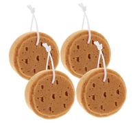 Mobestech Lot de 4 Éponges de Bain Ronde en Loofah Corps Exfoliantes et Douces Taille Moyenne Couleur Café Adaptées aux Garçon et Filles et Adultes Usage Quotidien en Bain