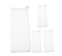 Mobestech Lot de 4 Mangeoires à Oiseaux Suspendues en Maille Polyester Blanche, Filet Hexagonal 12x28 Cm, Paquet à Cordon pour Nourrir Pinsons et Faune Sauvage en Jardin Extérieur