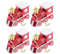 Mobestech Lot de 4 Pendentifs Décoratifs de Noël en Plastique Rouge Petits Trains Suspendus pour Sapin Accessoires Festifs à Suspendre pour Décoration D’Arbre et Fête de Noël