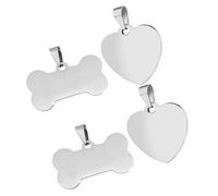 Mobestech Lot de 4 Pendentifs Porte-Clés en Acier Inoxydable 2 Formes Os de Taille et 2 Cœurs 35Mm Étiquettes Vierges à Personnaliser Accessoires Légers pour Création Artisanale et