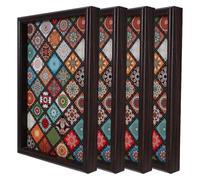 Mobestech Lot de 4 Plateaux Décoratifs Bohèmes Rectangulaires en Bois Massif 30X20 CM Motif Floral Vintage Plateau Centre de Table Multifonction Cuisine Salle de Bain et Salon Rangement