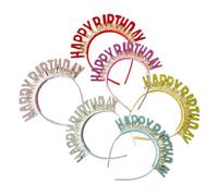 Mobestech Lot de 6 Bandeaux de Fête pour Garçon et Filles Bandeaux Décoratifs Pailletés Message Joyeux Anniversaire en Lettres Anglaises Accessoires de Tête Brillants et Confortables pour