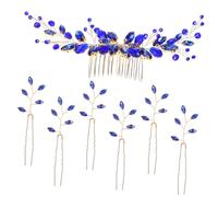 Mobestech Lot de 7 Set de Set de Épingles à Cheveux en Strass Bleu pour Mariage, Peignes de U et Feuilles, Accessoires Polyvalents pour Mariée et Demoiselles D'honneur