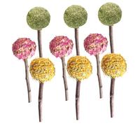 Mobestech Lot de 9 Bâtonnets à Mâcher Naturels pour Lapins Cochons d'Inde et Hamsters - Jouets de Dentition en Herbe Sucettes en Rose Souci et Foin - Jouets à Mâcher pour Petits Animaux