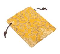 Mobestech Pochette Brodée à Cordon Soie Jaune Doré pour Femme Sac Rangement Compact pour Bijoux Clés et Cosmétiques Style Chinois Élégant