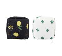 Mobestech Pochette Étanche pour Serviettes Hygiéniques 2 Pcs - Trousse de Rangement Imperméable en Tissu Résistant, Format Compact Beige Cactus et Noir Citron, pour Voyage et Maternité