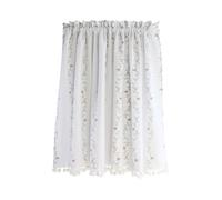 Mobestech Rideau Court Décoratif à Fleurs Cuisine 140X60 CM en Coton Lavable Pompons Élégants Rideau Fleuri Occultant pour Petites Fenêtres Demi-Rideau de Maison