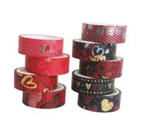 Mobestech Rubans Adhésifs Washi Décoratifs Saint-valentin 9 Pièces, Ruban Décoratif pour Scrapbooking Diy, Effet Bronzé, Papier Adhésif pour Journal Intime et Emballage Présent, Couleurs