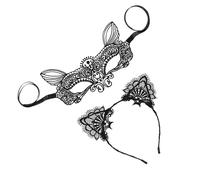 Mobestech Serrage-tête en Dentelle Noir et Cache-œil Élégant pour Femmes, Ensemble de Coiffes de Cosplay pour Carnaval et Halloween, Style Mystérieux et Chic