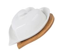 Mobestech Set de de Table Céramique Blanche avec Plat Forme de Cœur et Support pour Beurre et Dessert Récipient Hermétique pour