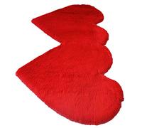Mobestech Tapis de Sol Rouge de Double Cœur 45x90 Cm en Fausse Laine Antidérapant Absorbant pour Chambre et Salle de Bain, Tapis Amusant et Confortable,