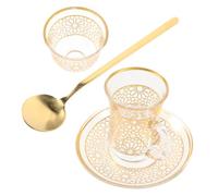 Mobestech Tasse Verre Vintage avec Soucoupe Tasse à Café Décorative pour Cappuccino et Boissons Léger et Facile à Transporter Usage Maison et Bureau