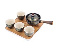 Mobestech Théière Kung Fu Portable Poignée Amovible, Kit de Thé en Porcelaine 5 Pièces Passoire Intégrée, Service à Thé de Voyage Pratique pour Maison, Bureau et Extérieur