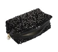 Mobestech Trousse de Toilette pour Femmes Noire à Paillettes Carrée en Tissu Oxford et Velours, Grosse Capacité Multifonction pour Voyage et Rangement Cosmétique